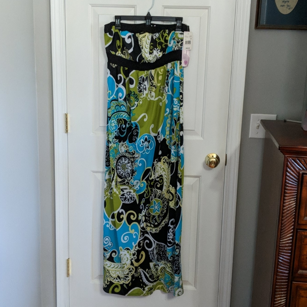 Faux-Paisley Floral Strapless Dress